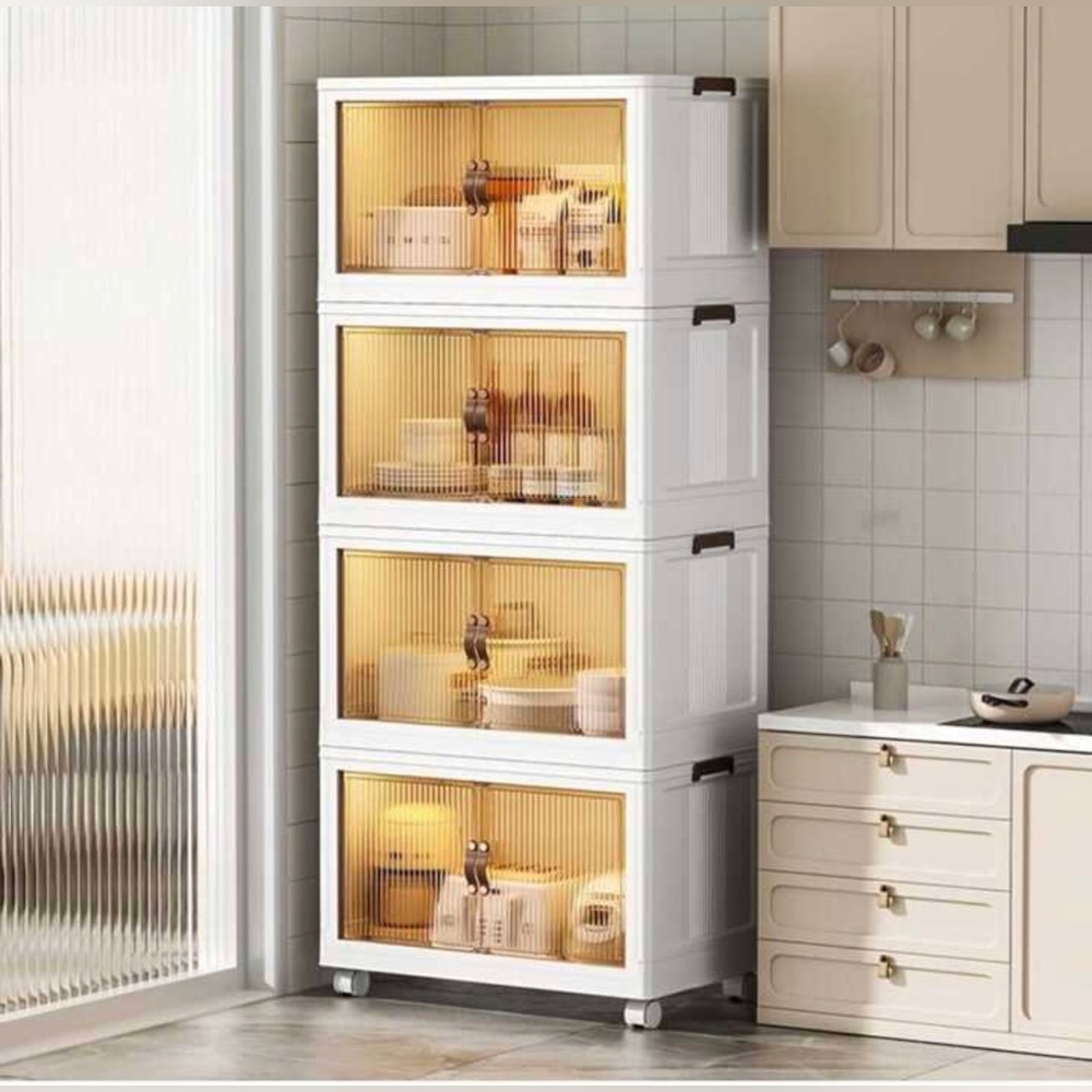 3 Pack Collapsible Storage Cabinet Box Organizers & Storage Containers w/ Wheels